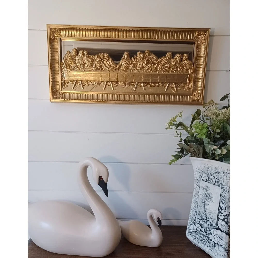 Vintage homco last supper gold mirror wall hanging